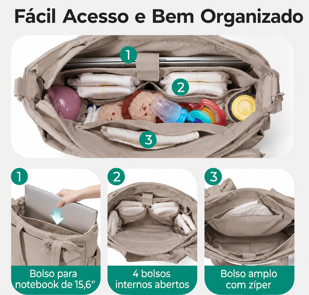 Bolsa Maternidade Bags Mart Marrom - Fácil Acesso e Bem Organizado