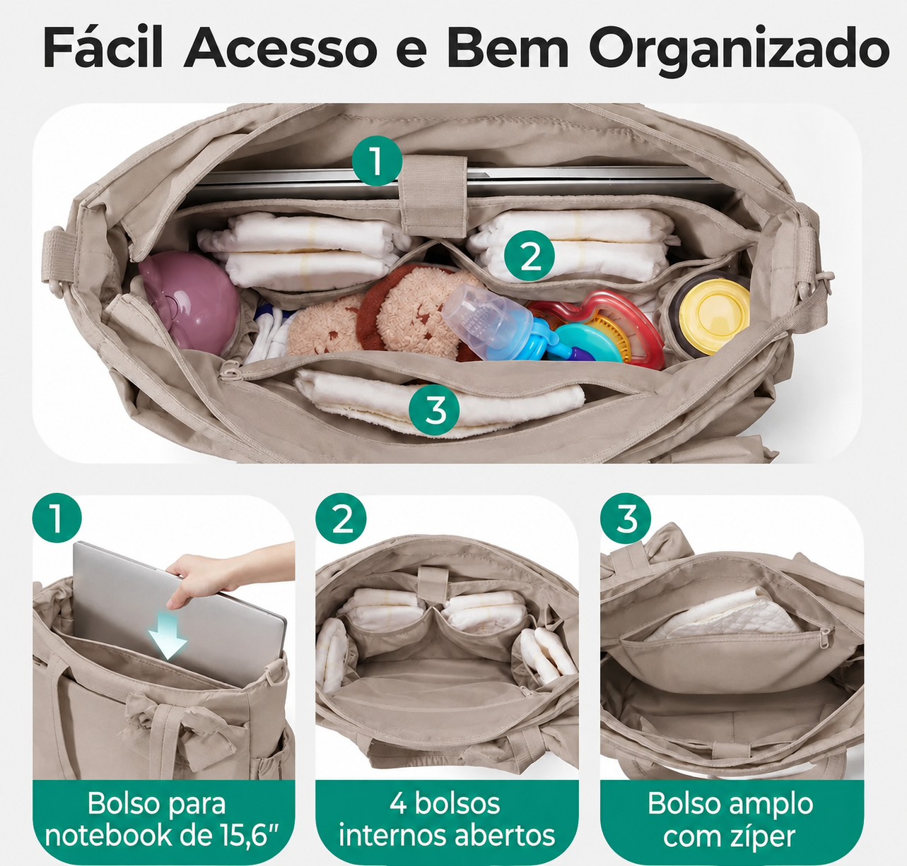 Bolsa Maternidade Bags Mart Marrom - Fácil Acesso e Bem Organizado