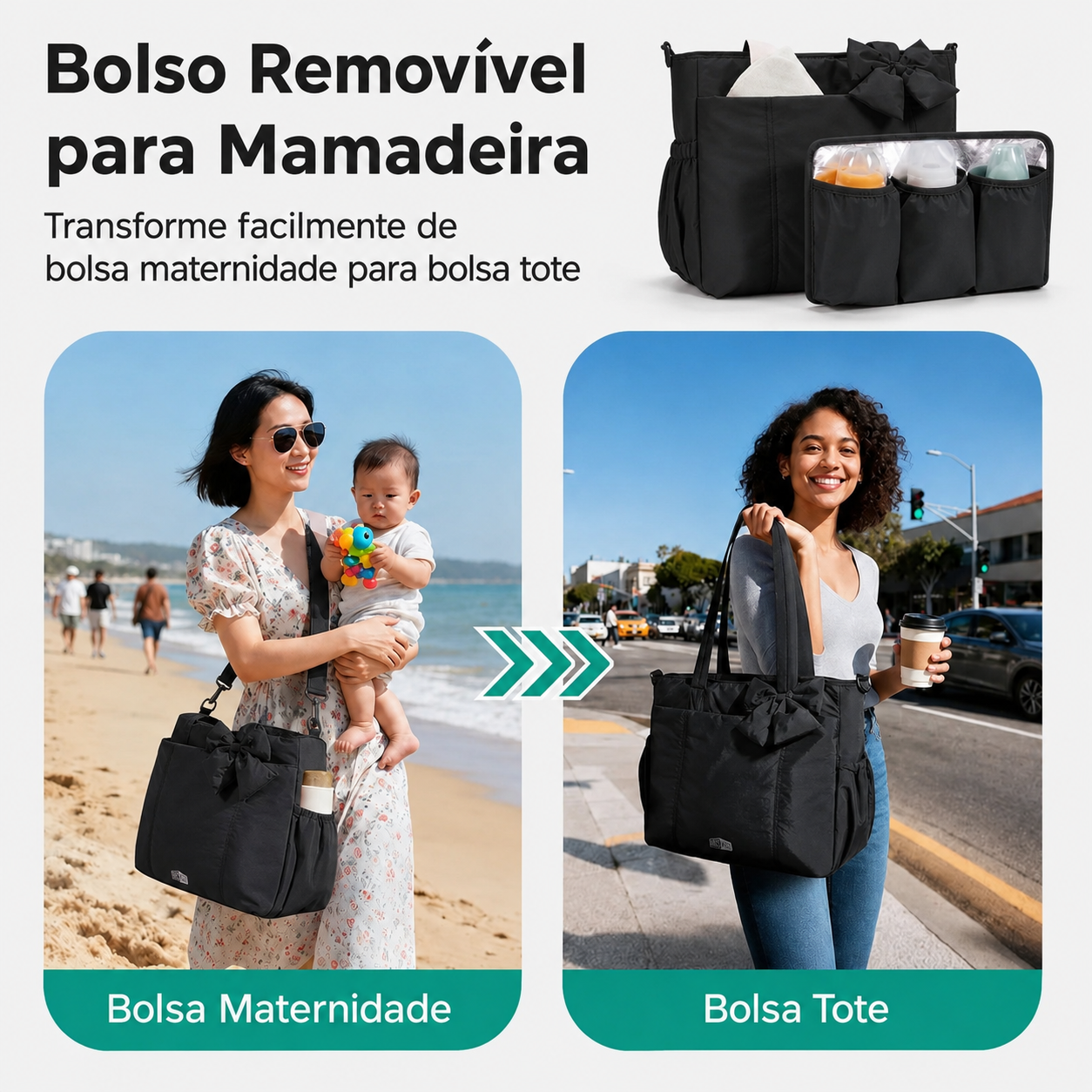 Bolsa Maternidade Bags Mart Preto - Bolso Removível para Mamadeira
