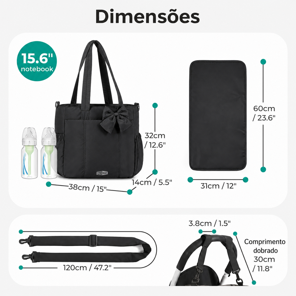 Bolsa Maternidade Bags Mart Preto - Dimensões