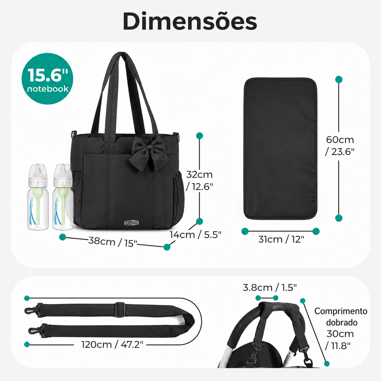 Bolsa Maternidade Bags Mart Preto - Dimensões