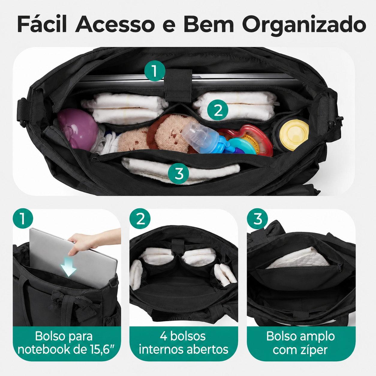 Bolsa Maternidade Bags Mart Preto - Fácil Acesso e Bem Organizado