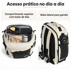 Mochila de Viagem Expansível 38 L com Compartimento para Sapatos Bags Mart Cor Bege — compartimento superior e bolso lateral