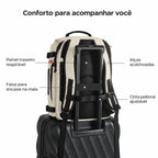 Mochila de Viagem Expansível 38 L com Compartimento para Sapatos Bags Mart Cor Bege — alças e painel traseiro