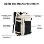 Mochila de Viagem Expansível 38 L com Compartimento para Sapatos Bags Mart Cor Bege — compartimentos e bolsos externos