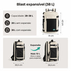 Mochila de Viagem Expansível 38 L com Compartimento para Sapatos Bags Mart Cor Bege — dimensões em centímetros