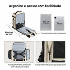 Mochila de Viagem Expansível 38 L com Compartimento para Sapatos Bags Mart Cor Bege — abertura e compartimento para eletrônicos