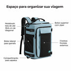 Mochila de Viagem Expansível 38 L com Compartimento para Sapatos Bags Mart Cor Cinza Azulado — compartimentos e bolsos externos
