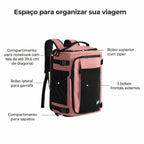 Mochila de Viagem Expansível 38 L com Compartimento para Sapatos Bags Mart Cor Rosa — compartimentos e bolsos externos