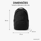 Mochila Feminina Universitária com Bolso Traseiro Bags Mart Cor Preto — Dimensões em centímetros