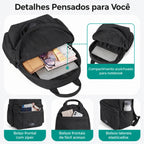 Interior, compartimento para notebook e bolsos da mochila Preto