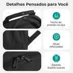 Zíperes, tecido e acabamentos da mochila Preto