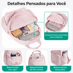 Interior, compartimento para notebook e bolsos da mochila Rosa