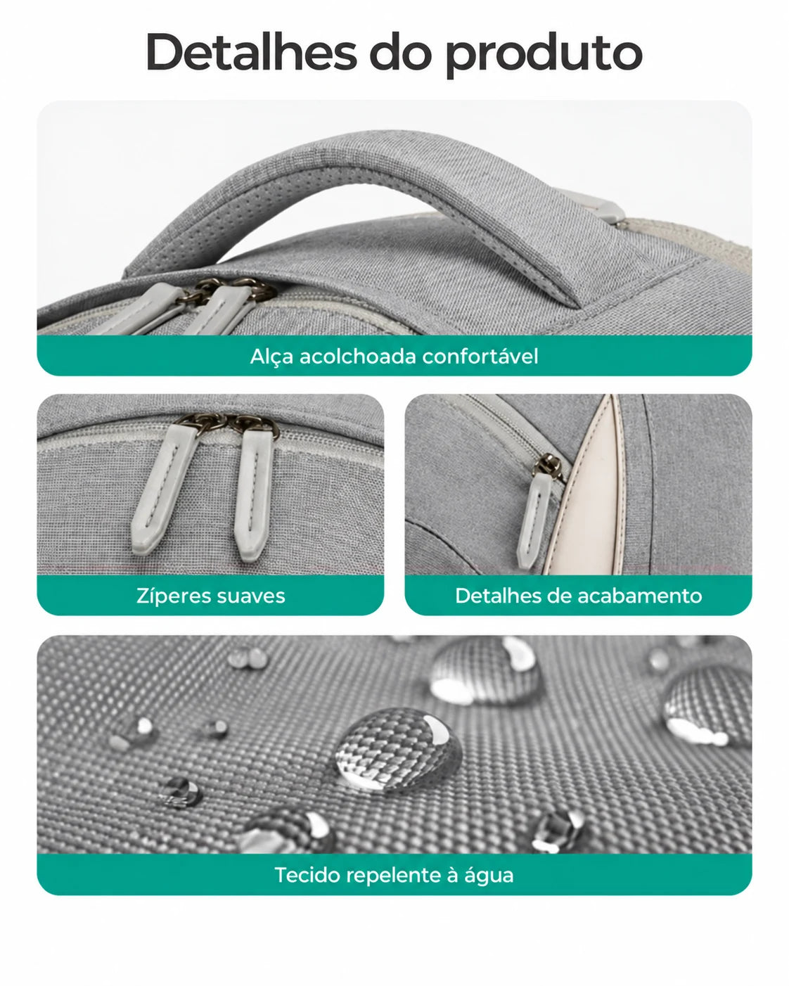 Mochila Executiva para Notebook com Cabo Retrátil Bags Mart Cor Cinza — Alças, tecido e zíperes