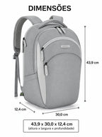 Mochila Executiva para Notebook com Cabo Retrátil Bags Mart Cor Cinza — 43,9 × 30,0 × 12,4 cm (altura × largura × profundidade)
