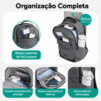 Compartimentos, forro e bolsos da mochila executiva Cinza