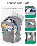 Mochila Executiva para Notebook com Cabo Retrátil Bags Mart Cor Cinza — Bolsos e organização interna