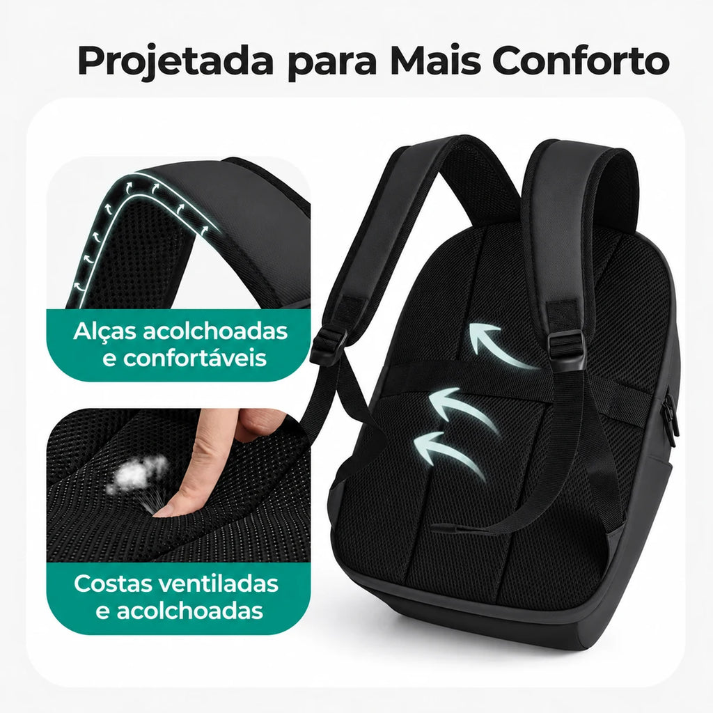 Costas e alças acolchoadas da mochila Preto