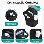 Compartimentos, forro e bolsos da mochila executiva Preto