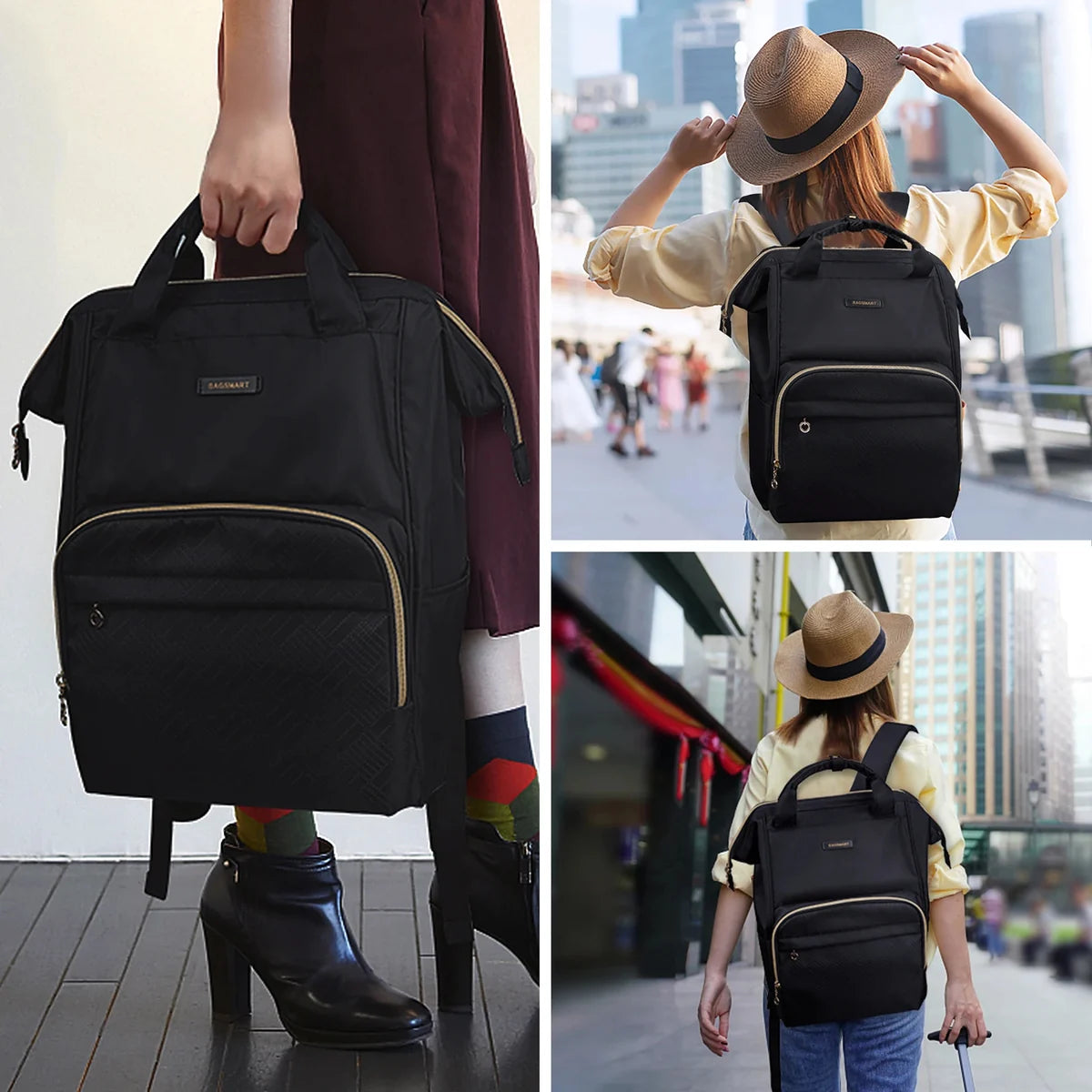 Mochila Feminina Universitária Bags Mart Cor Preto — fotos originais do modelo preto em uso