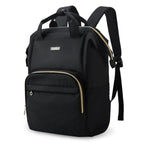 Mochila Feminina Universitária Bags Mart Cor Preto — parte superior lisa, placa metálica e zíperes dourados
