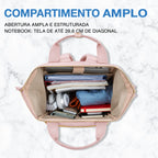 Mochila Feminina Universitária Bags Mart Cor Rosa — vista detalhada do interior com forro claro e compartimento para notebook