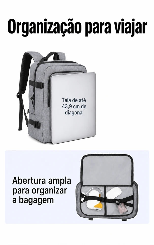Mochila de Viagem Resistente à Água para Notebook Bags Mart Cor Cinza Escuro — Abertura e organização
