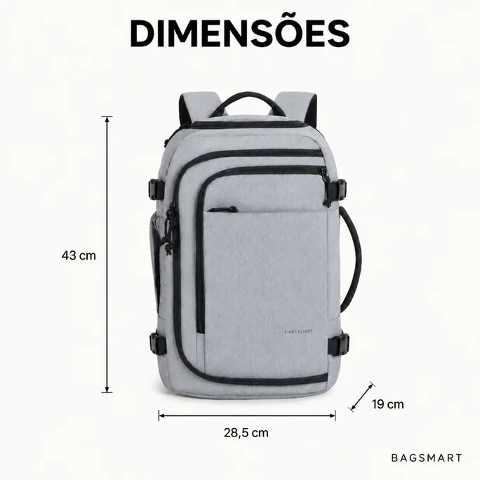 Mochila de Viagem Resistente à Água para Notebook Bags Mart Cor Cinza Escuro — Dimensões: 43 cm de altura × 28,5 cm de largura × 19 cm de profundidade