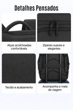 Mochila de Viagem Resistente à Água para Notebook Bags Mart Cor Preto — Alças, zíperes e faixa para mala