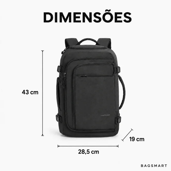 Mochila de Viagem Resistente à Água para Notebook Bags Mart Cor Preto — Dimensões: 43 cm de altura × 28,5 cm de largura × 19 cm de profundidade