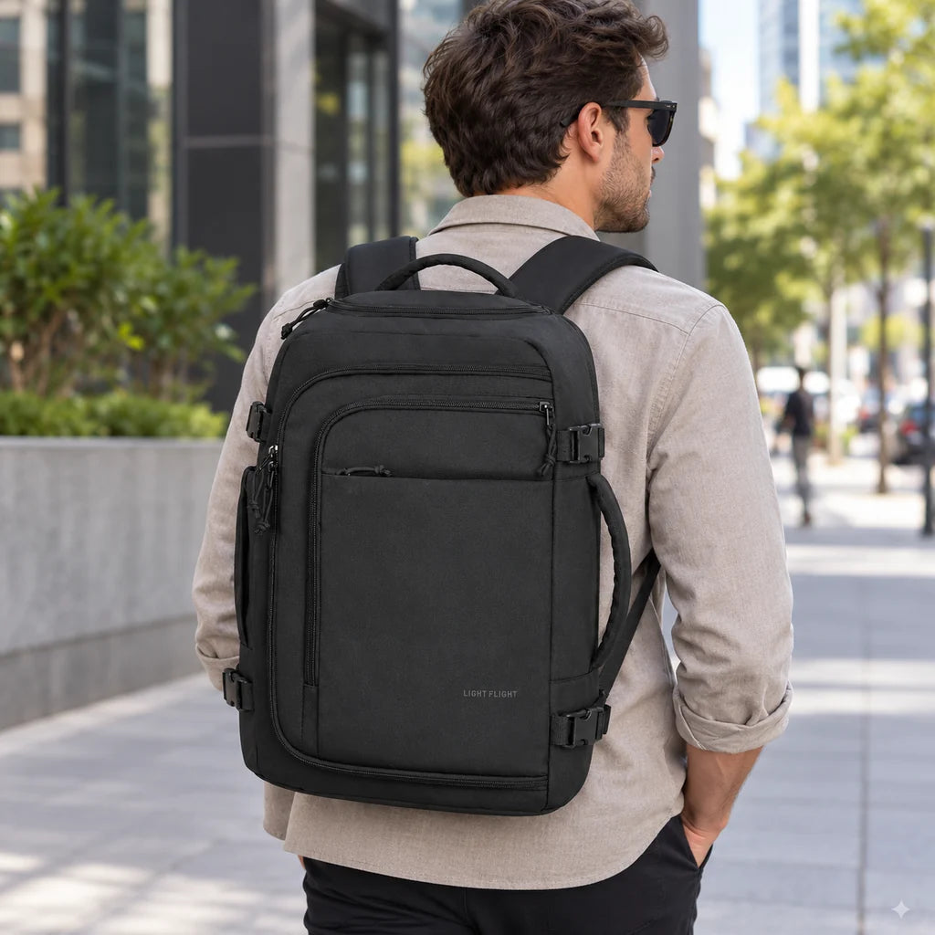 Mochila de Viagem Resistente à Água para Notebook Bags Mart Cor Preto — Produto em uso