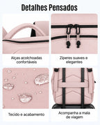 Mochila de Viagem Resistente à Água para Notebook Bags Mart Cor Rosa — Alças, zíperes e faixa para mala
