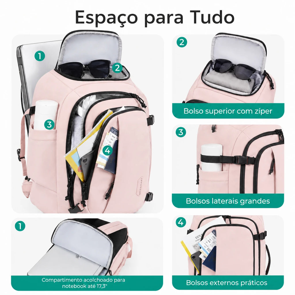 Espaco para tudo - Mochila de Viagem Bags Mart 30L Rosa