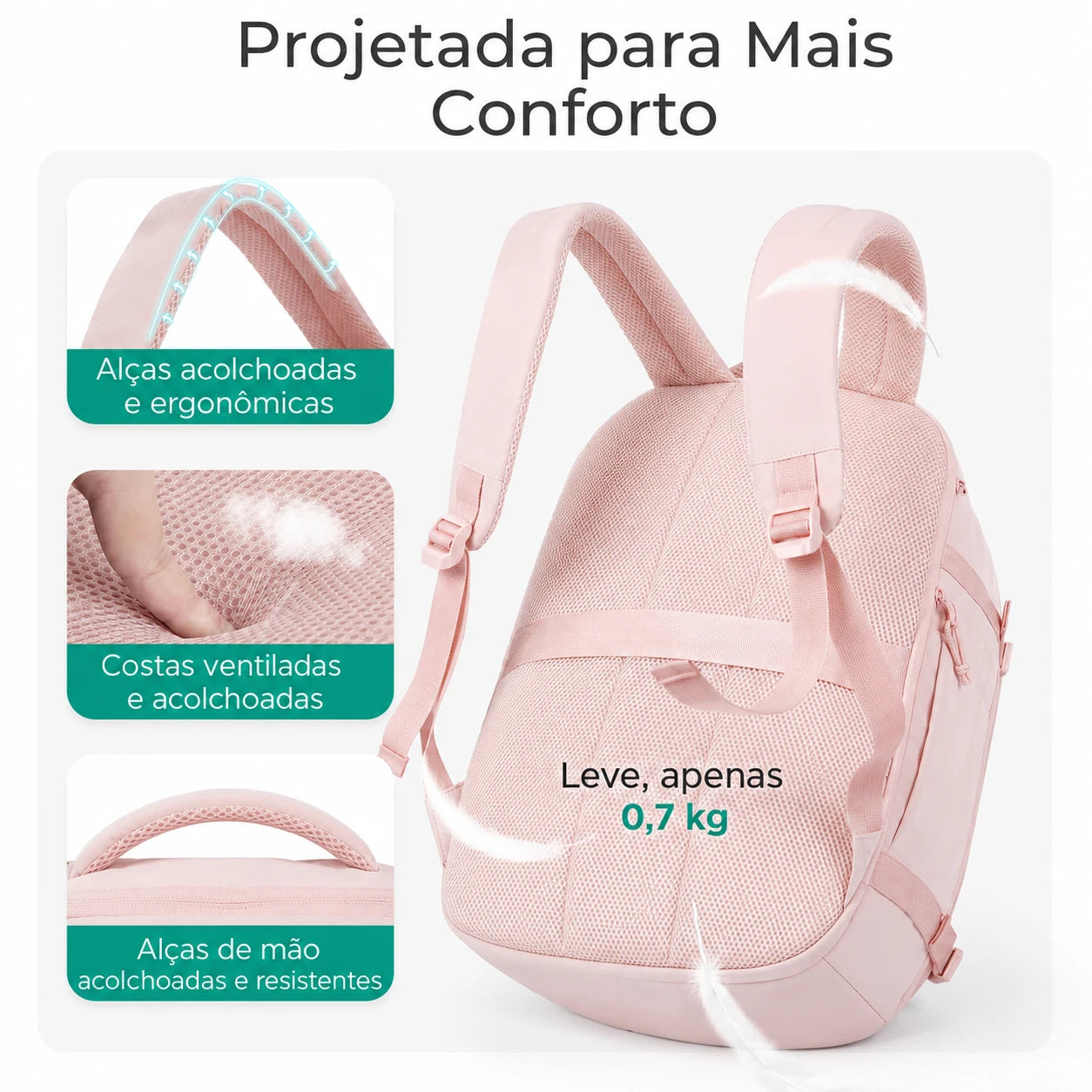 Conforto - Mochila de Viagem Bags Mart 30L Rosa