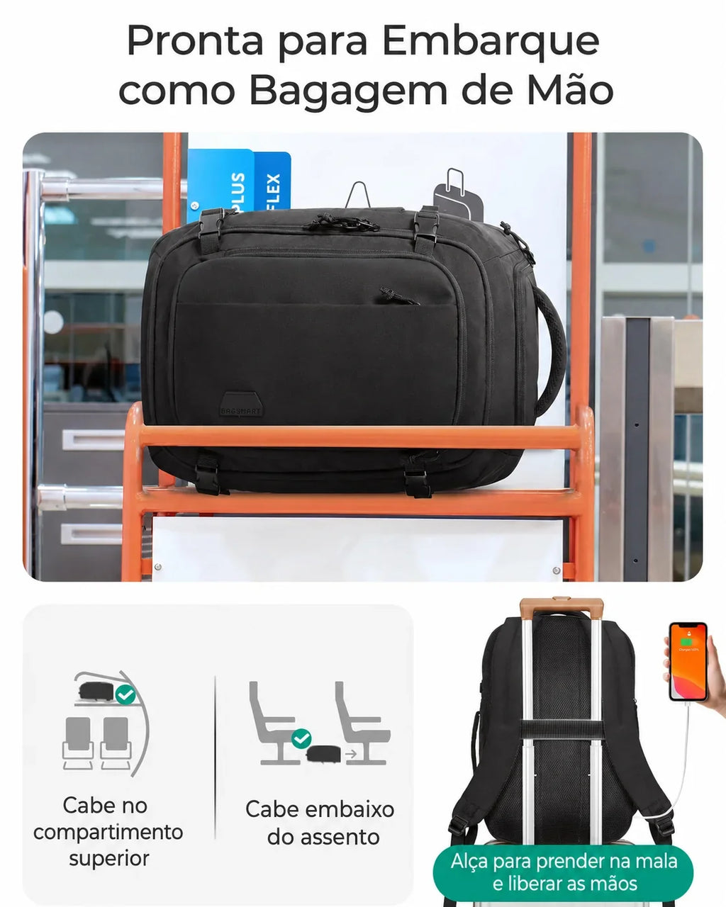 Pronta para embarque - Mochila de Viagem Bags Mart 30L Preto