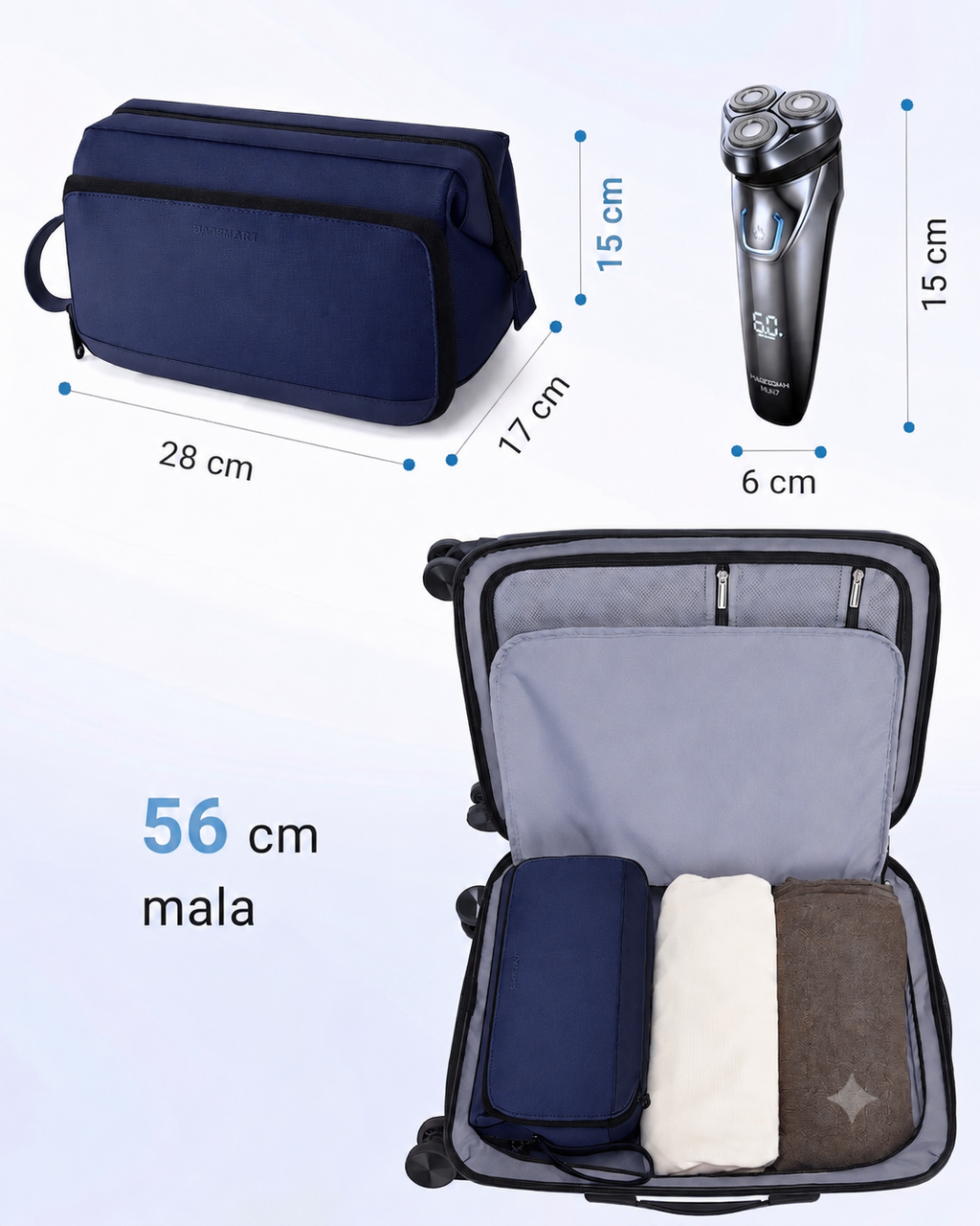 Necessaire Masculina Bags Mart Azul - Dimensões (28cm x 17cm)