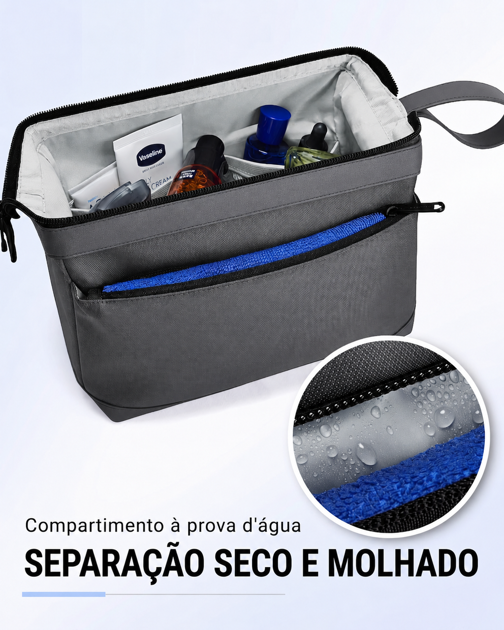 Necessaire Masculina Bags Mart Cinza - Compartimento À Prova d'Água