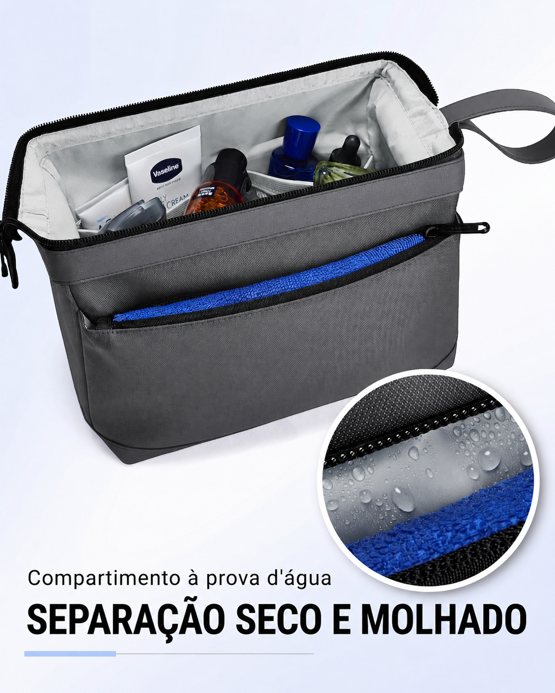 Necessaire Masculina Bags Mart Cinza - Compartimento À Prova d'Água