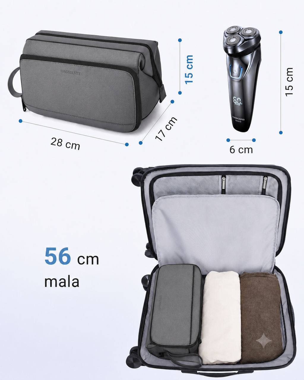 Necessaire Masculina Bags Mart Cinza - Dimensões