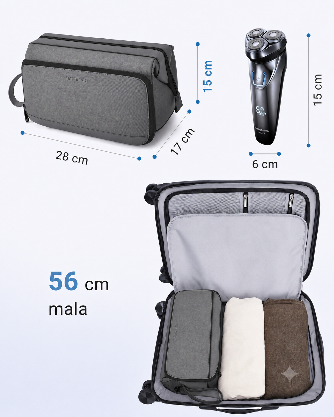 Necessaire Masculina Bags Mart Cinza - Dimensões