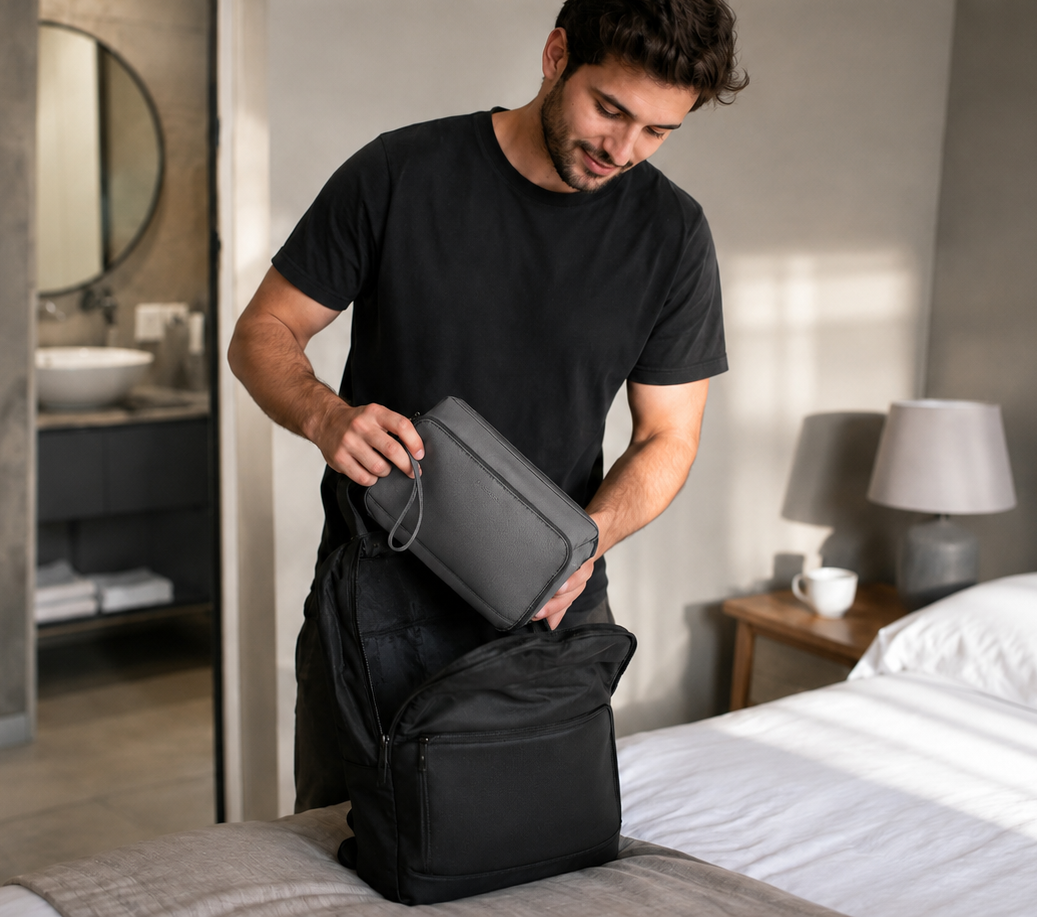 Necessaire Masculina de Higiene Bags Mart Cinza - Rotina Matinal