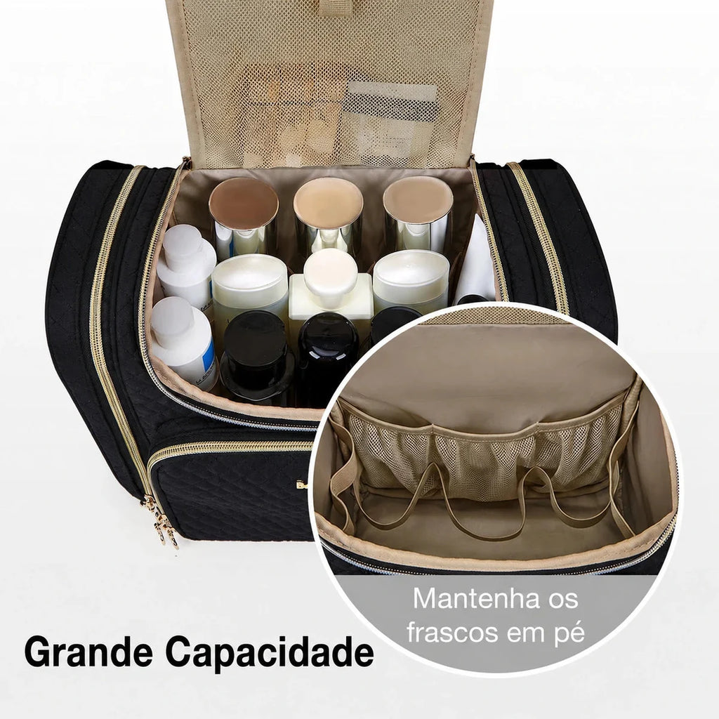 Necessaire de Maquiagem Feminina Resistente à Água Bags Mart Cor Preto — Interior e compartimentos