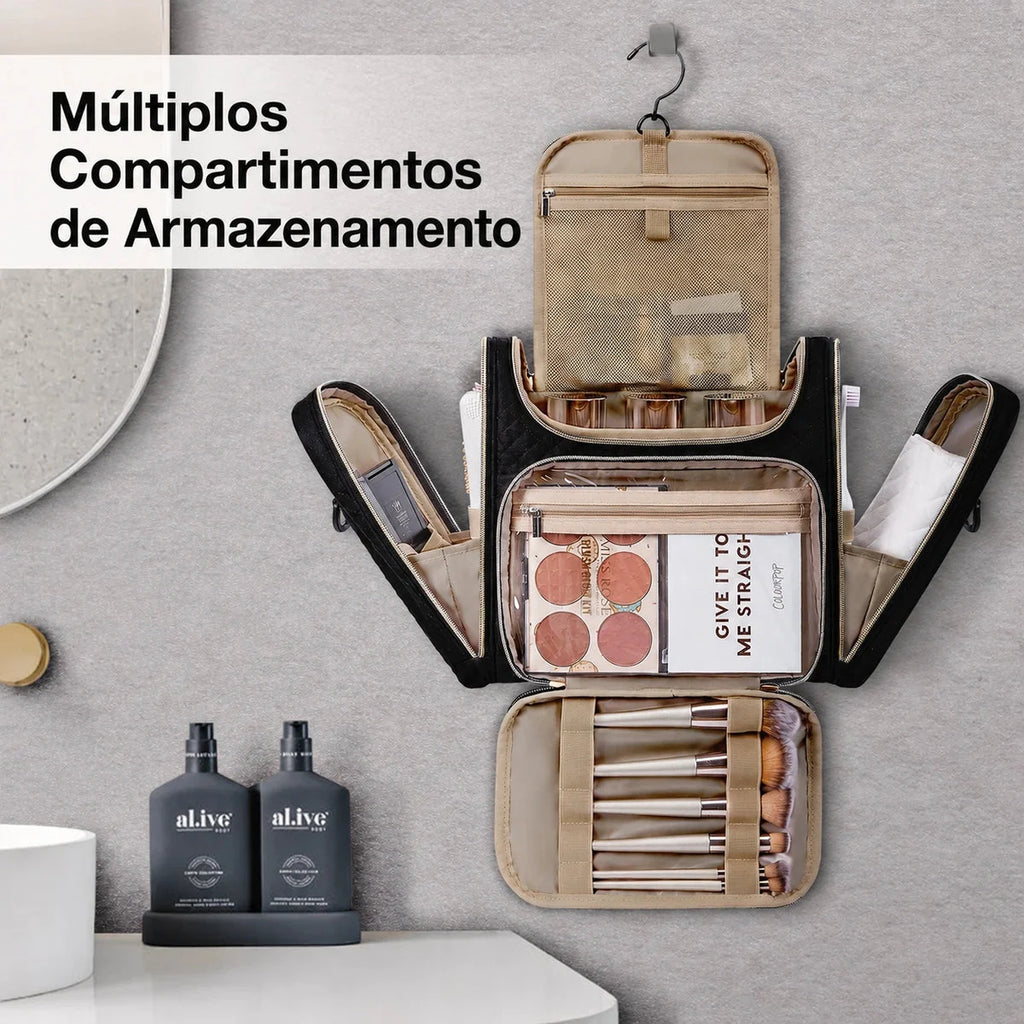 Necessaire de Maquiagem Feminina Resistente à Água Bags Mart Cor Preto — Produto em uso