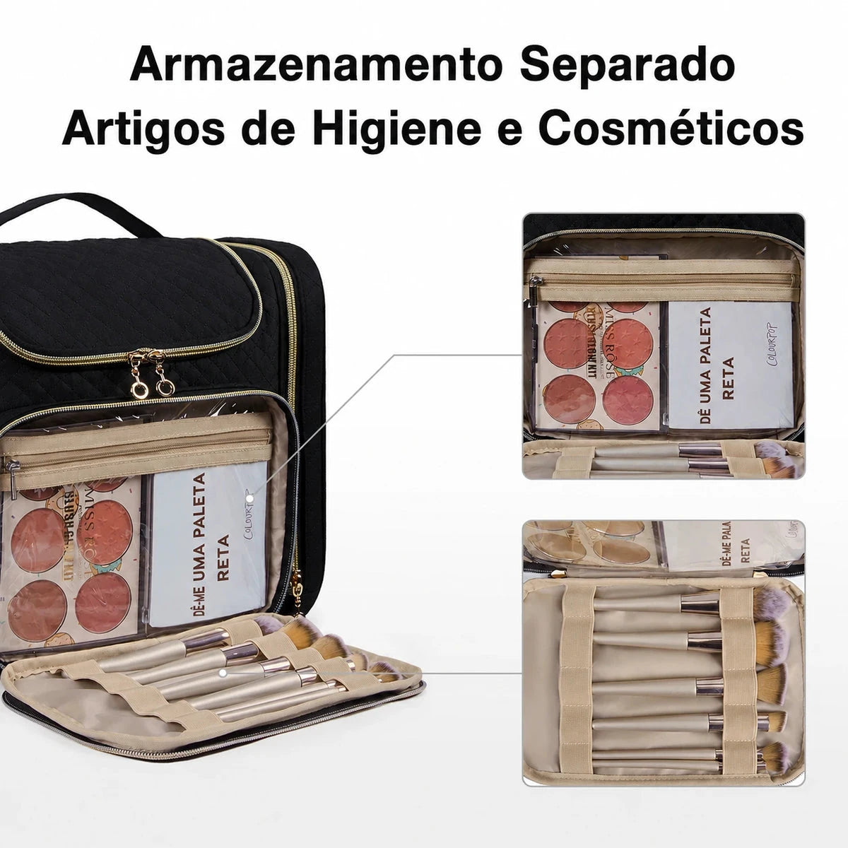 Necessaire de Maquiagem Feminina Resistente à Água Bags Mart Cor Preto — Bolsos e organização