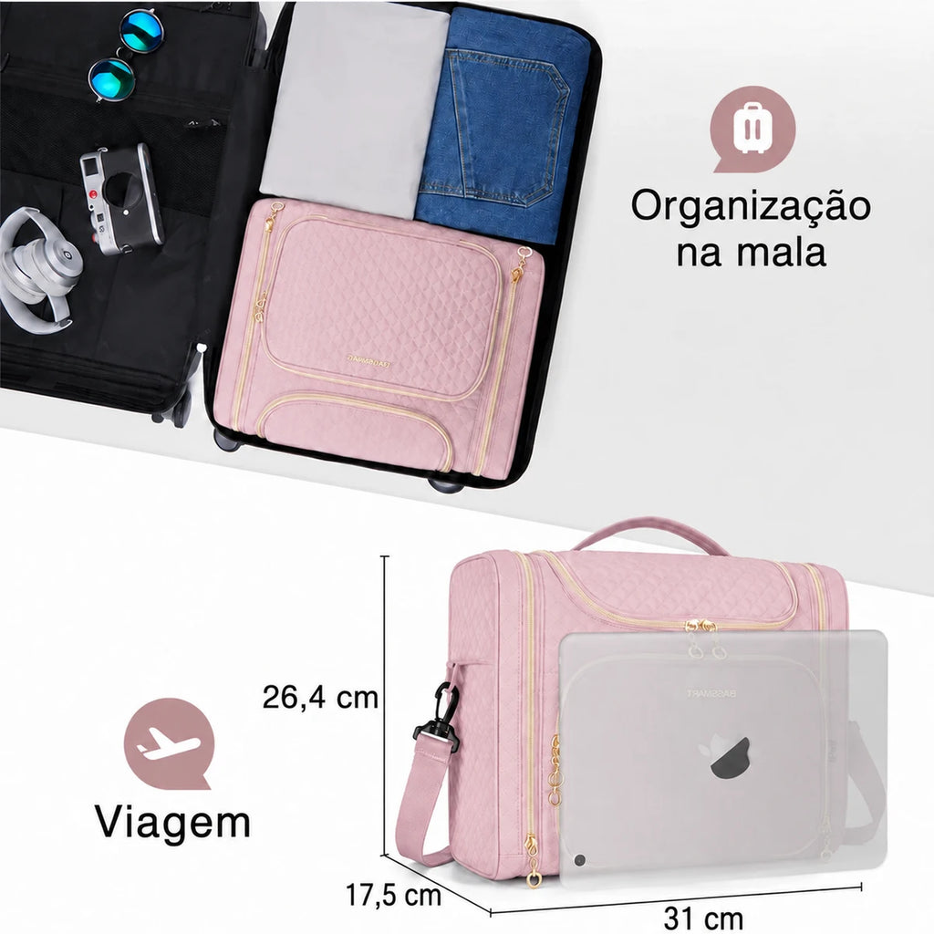 Necessaire de Maquiagem Feminina Resistente à Água Bags Mart Cor Rosa — Dimensões em centímetros