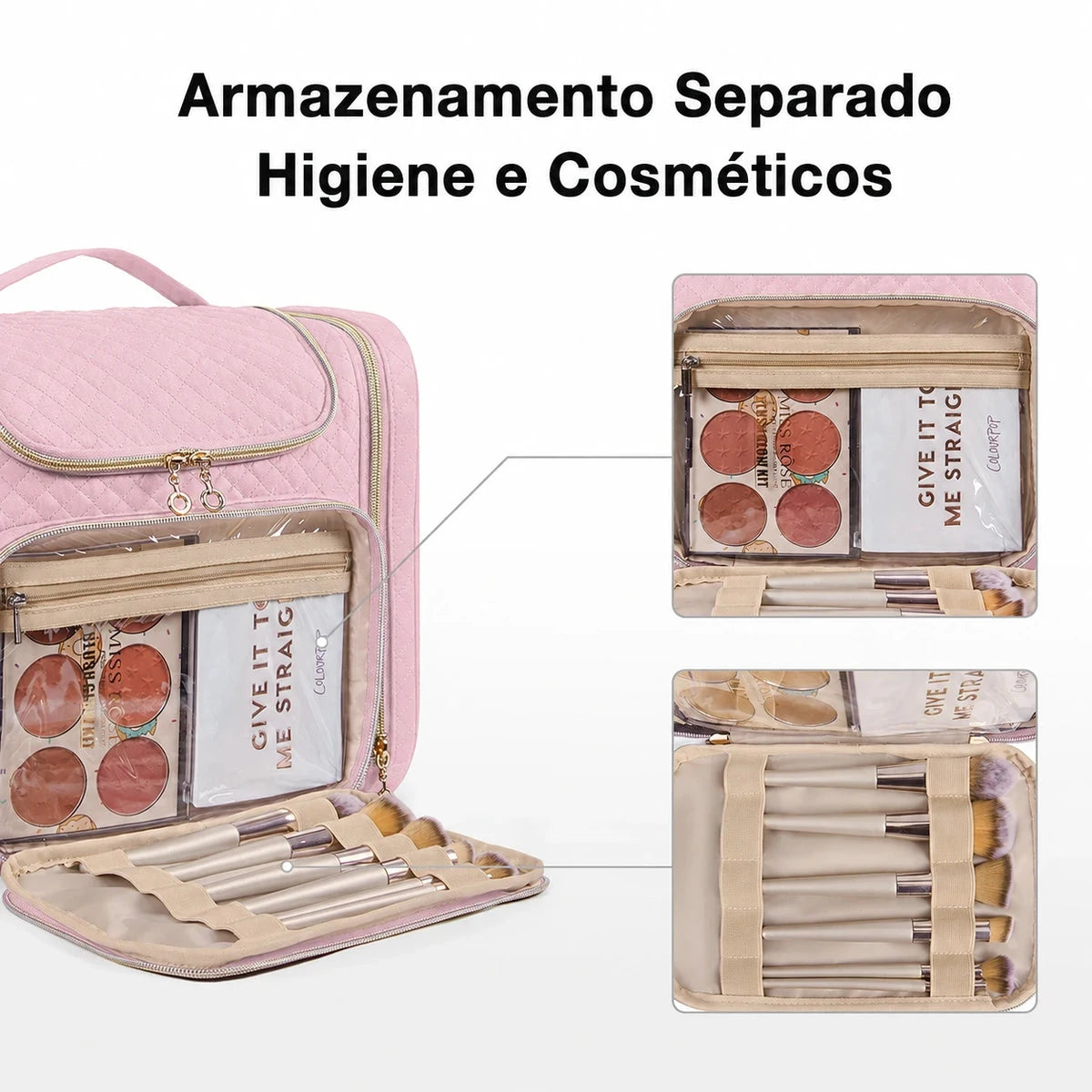 Necessaire de Maquiagem Feminina Resistente à Água Bags Mart Cor Rosa — Bolsos e organização