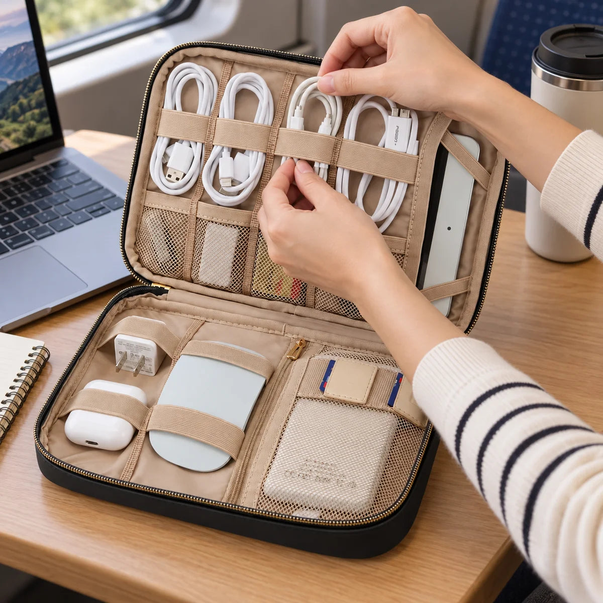Organizador de Cabos para Viagem Resistente à Água Bags Mart Cor Preto — Produto em uso