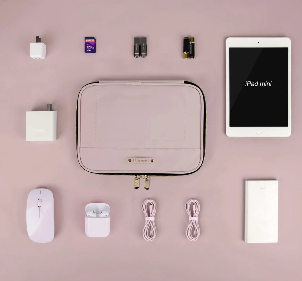 Organizador de Cabos para Viagem Resistente à Água Bags Mart Cor Rosa — Estojo e exemplos de acessórios
