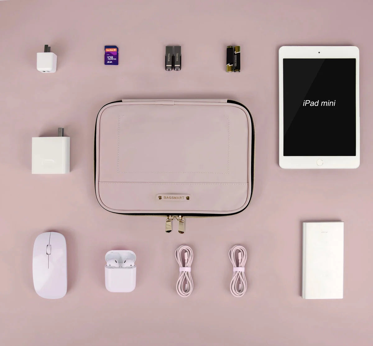 Organizador de Cabos para Viagem Resistente à Água Bags Mart Cor Rosa — Estojo e exemplos de acessórios