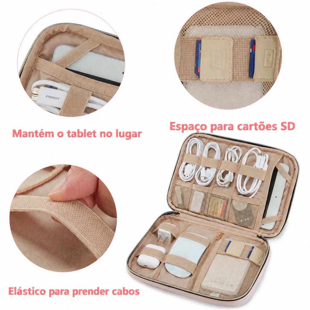 Organizador de Cabos para Viagem Resistente à Água Bags Mart Cor Rosa — Detalhes e acabamentos